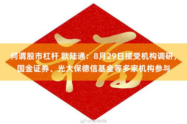 何谓股市杠杆 欧陆通：8月29日接受机构调研，国金证券、光大保德信基金等多家机构参与